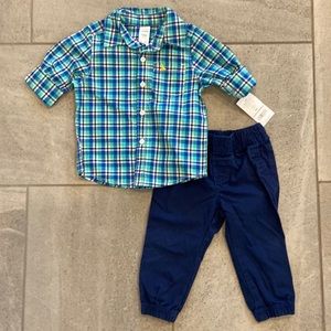 Carter’s Baby Boy Blue Plaid Outfit, Sz 12 Months NWT
